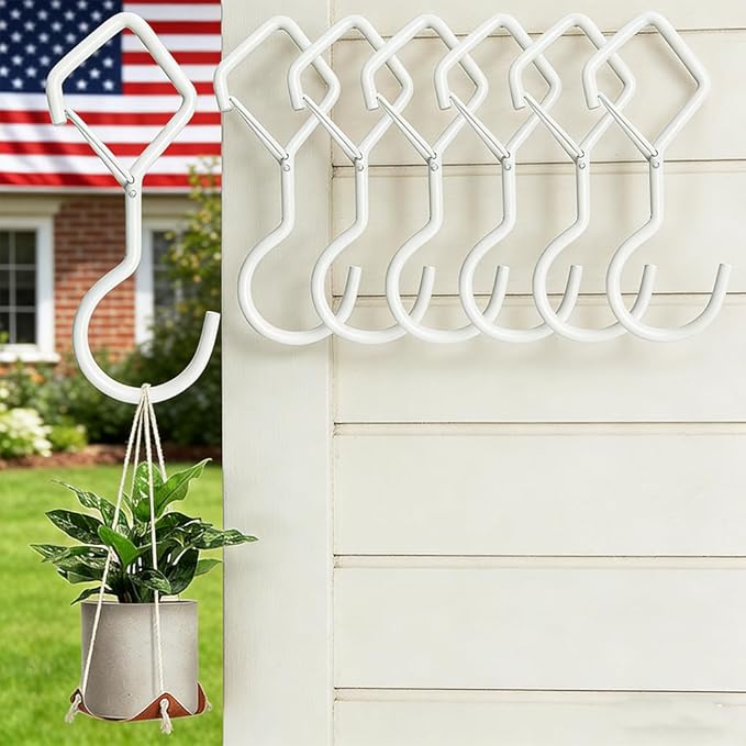 S Hooks Anti Drop Diamond Hooks 12 Pack White Shelf Closet Hanging Clips with Safety Clasp for Plants Kitchen Pot Hat Bag