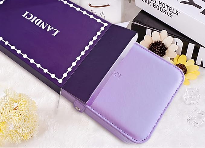 LANDICI Small Jewelry Box for Women Girls, PU Leather Travel Jewelry Case, Portable Jewelry Organizer Storage Holder Display for Ring Earrings Necklace Bracelet Bangle Men Kids Gift, Lavender
