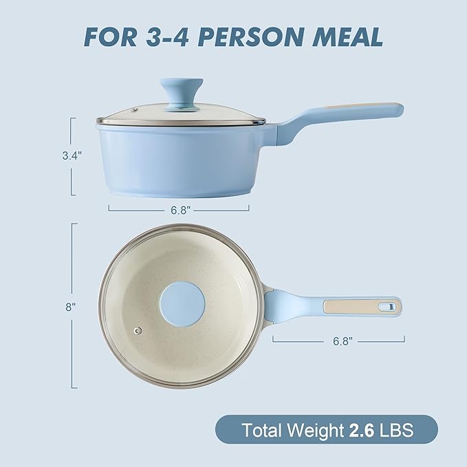 SENSARTE White Ceramic Nonstick Saucepan with Lid 2.5 Quarts, Medium Cooking Pot with Stay Cool Handle, Induction Compatible Saucepot, White Granite Coating, Free of Intentionally Added PTFE/PFOA/PFAS