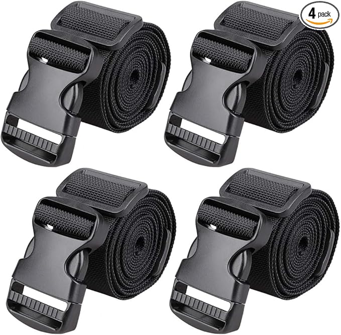 MAGARROW 2" Utility Luggage Straps with Buckle Adjustable, 4-Pack (Black, 2 in x 9.5 ft)