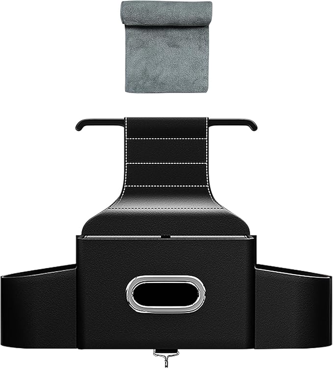 Car Back Seat Organizer with one towel, Multifunctional Car Back Seat Storage Box with 2 Drink Cup Holders, Tissue Box for Holding Phone, Drinks, Handbag, Compatible with Most Vehicles (Black)