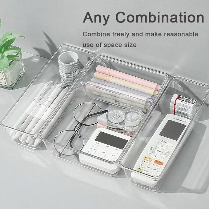 25 PCS Transparent Plastic Drawer Organizer Set, 4 Sizes of Multifunctional Desktop Drawer Organizer, Suitable for Cosmetics Jewelry As Well As small Tools in Bedrooms Bathrooms Kitchens and Offices