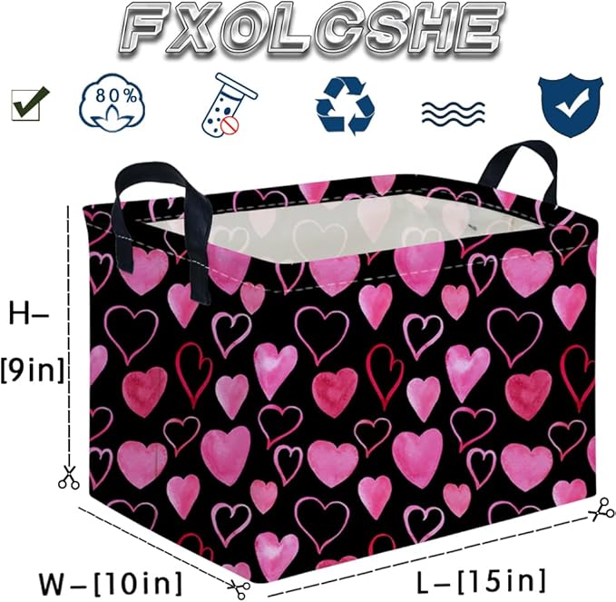 Rectangular Valentine's Day Gift Basket,nursery basket,Girls gift baskets,kids toy storage Bin, Love Heart Room Decor for Home,Shelf Baskets(Attract love)