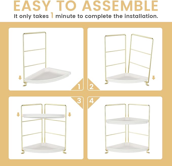 2-Tier Corner Bathroom Countertop Organizer, Tiny Counter Corner Shelf Skincare Makeup Perfume Organizer and Organization for Kitchen (Luxury Gold)