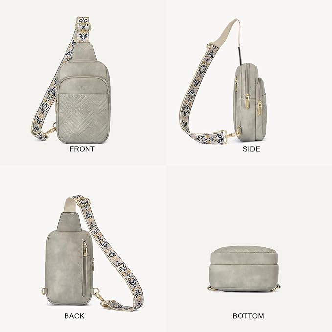 BOSTANTEN Sling Bag Quilted Crossbody Bags for Women Cross Body Purse Leather Fanny Pack with Adjustable Guitar Strap