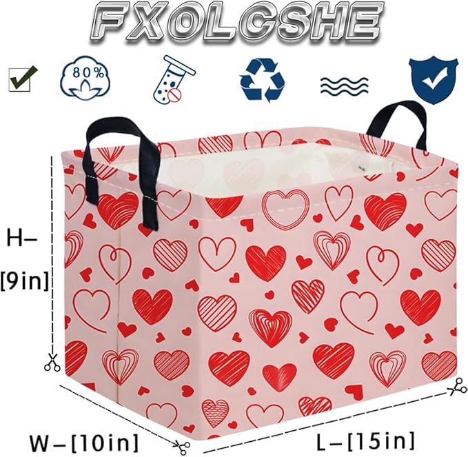 Rectangular Pink Valentine's Day Gift Basket,nursery basket,Pink girls gift baskets,kids toy storage Bin, Love Heart Room Decor for Home,Shelf Baskets(Romantic Heart)