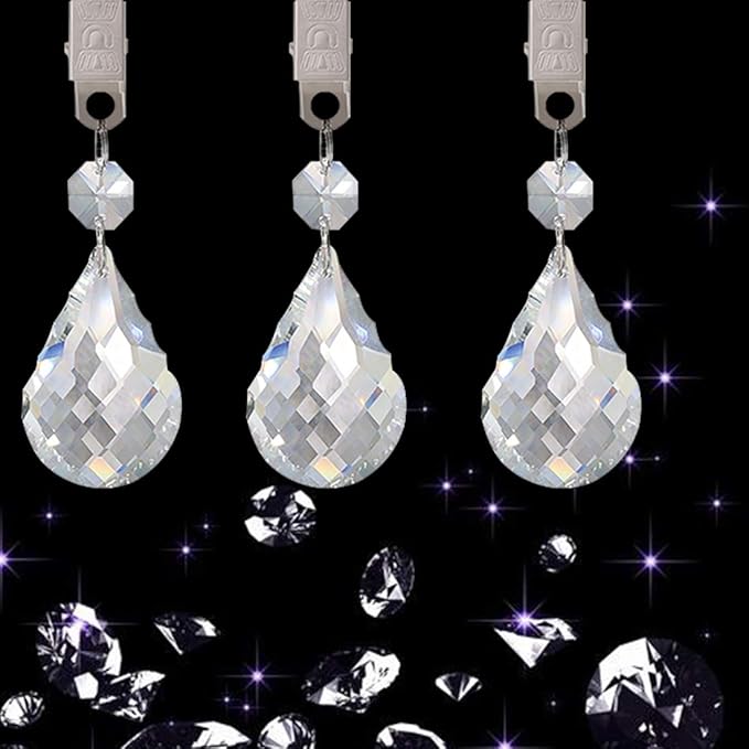 Swpeet 10pcs Cucurbit Tablecloth Weights with 10pcs Metal Clip Kit, Crystal Glass Teardrop Prisms Pendant Tablecloth Weights for Picnic Tables