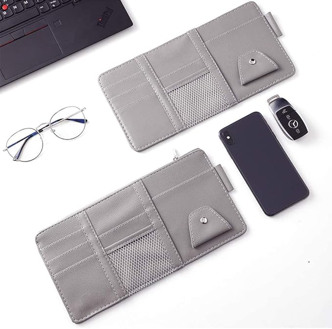 Car Sun Visor Organizer, Auto Interior Accessories Pocket Organizers, Registration and Document Holder, Personal Belonging Storage Pouch Organizer, Items for Car Vehicle (Grey)