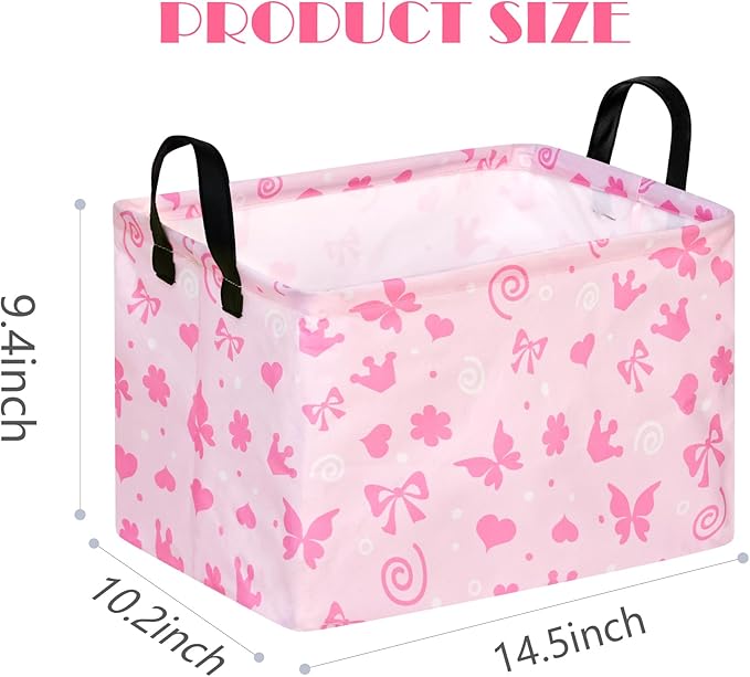 MAIZMZ Empty Gift Basket for Girls Heart Print Storage Cube for Women, Closet Shelf Waterproof Organizer Bins with Handles Nursery hamper Kids Toys Books Box Room Deco