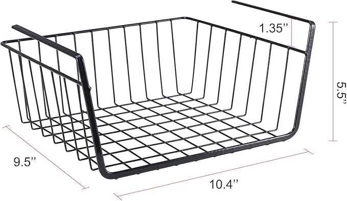 ELEATTRUN Undershelf Storage Basket Under Shelf Wire Basket Household Metal Under Shelf Hanging Storage Bin Basket Slides Under Shelves for Storage Space Saving for Kitchen Pantry Bookshelf 4 PCS