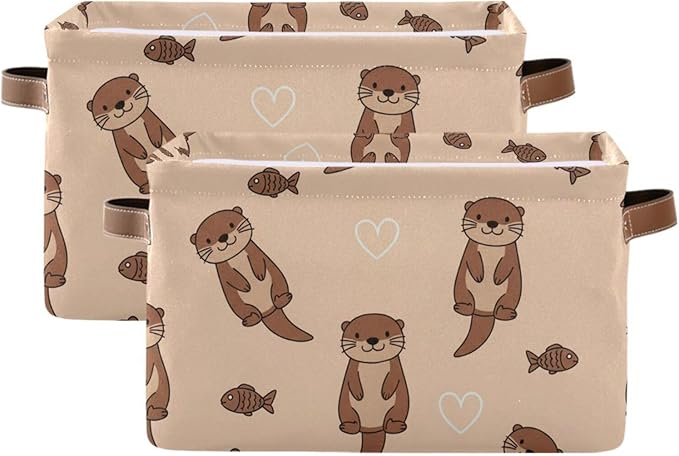 Aslsiy Storage Basket Cute Otter and Fish Nursery Bins Baby Box Canvas Clothes Shelf Basket Laundry Hamper Gift Basket for Home Dorm Closet 1 Pcs