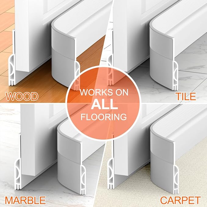 Door Draft Stopper for Bottom of Door, Adjustable Weather Stripping Door Seal for Cold Insulation, Under Door Sweep for Exterior & Interior Doors, Door Bottom Seal Blocker Noise (78inch,White)
