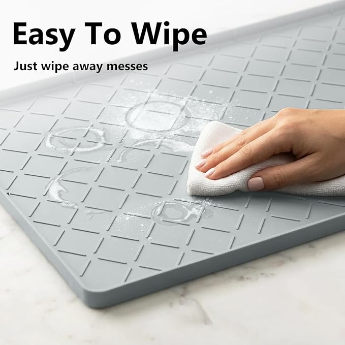 Mateeylife Under Sink Mats for Kitchen Waterproof 34"X22", Undersink Protectors,Silicone Mat Cabinet Liner, Under Sink Organizer for Bathroom and Kitchen,Boot Tray Pet Food Mat, Light Grey
