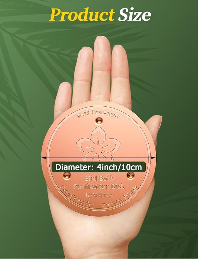 Mellbree 4-Pack Bird Bath Copper Disk, 0.6mm Reinforced 99.99% Pure Copper Cleaning Disk with Triple-Point Support for Physical Safe Clean Water All-Season (Flower)