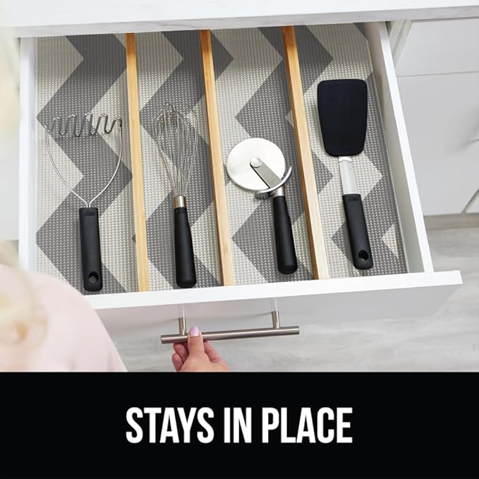 GORILLA GRIP powerGRIP Drawer Shelf and Cabinet Liner, Thick Strong Hold, Non-Adhesive Liners Protect Kitchen Cabinets and Cupboard, Bathroom Drawers, Easy Install, Breathable Mat, 20" x20', Chevron