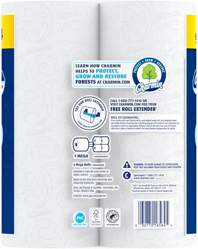Charmin Ultra Soft Toilet Paper, 6 Mega Rolls = 24 Regular Rolls