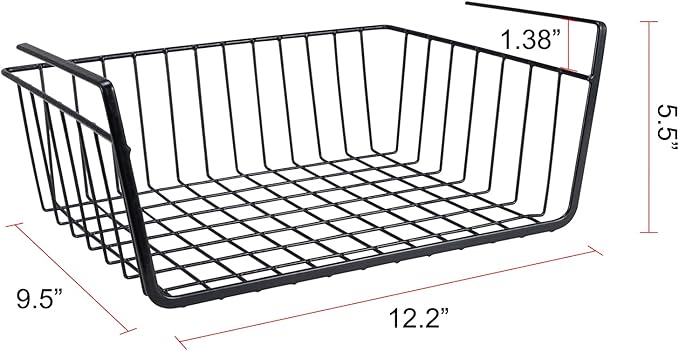ELEATTRUN Undershelf Storage Basket Under Shelf Wire Basket Household Metal Under Shelf Hanging Storage Bin Basket Slides Under Shelves for Storage Space Saving for Kitchen Pantry Bookshelf 4 PCS