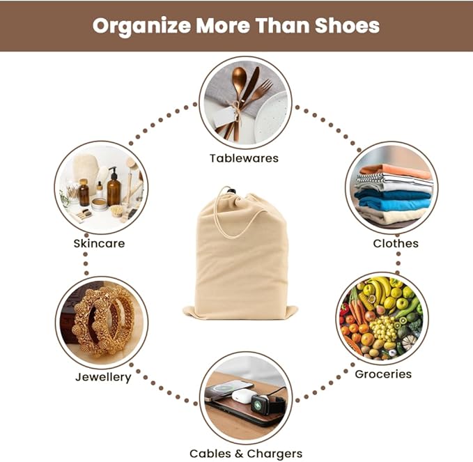LFH Cotton Shoe Storage Bags with Drawstring, Dustproof Breathable Reusable Organizer, Perfect For Travel, Dorm, Hotel, College, Gym, Easy to Carry, 8"x17" (Pack of 2) - Natural Thanksgiving