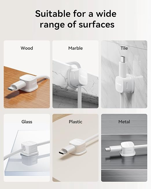 12-Pack Magnetic Cable Clips Cord Organizer - Smoothly Adjustable, Rocoren Desk Cable Management Accessories, Cable Holder Clips Wire Holder Keeper for Desktop, Nightstand, Wall, Home Office, Phone, Car
