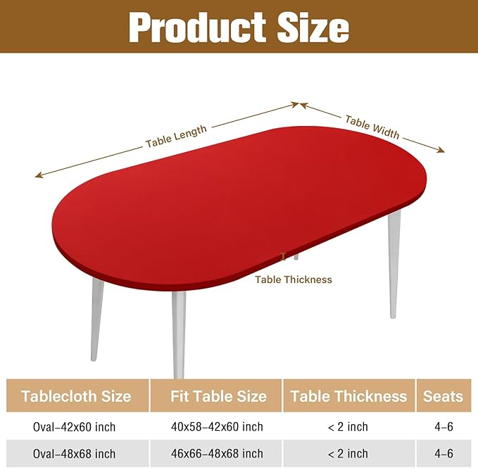 NEWISHER Fitted Oval Tablecloth 42 x 60 Inch Elastic Table Cloth, Stretch Spandex Table Cover Red Washable Polyester Top Cap Cover for Dining Picnic Camping Indoor and Outdoor
