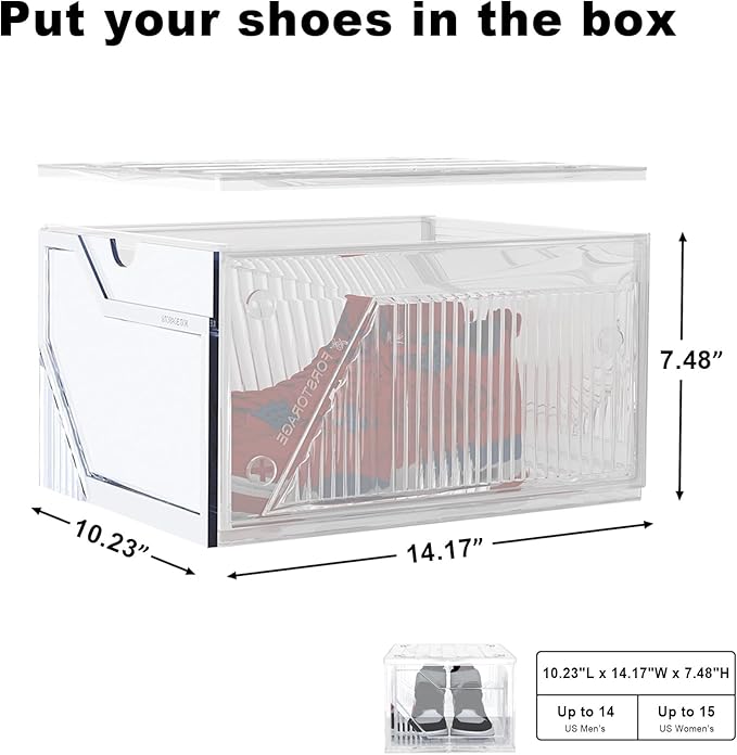 AWTATOS Shoe Boxes, 6 Pack Shoe Storage Organizers, Plastic Stackable Shoe Rack, Sneaker Containers, Toy Storage Bins for Entryway, Closet, Under Bed, Clear