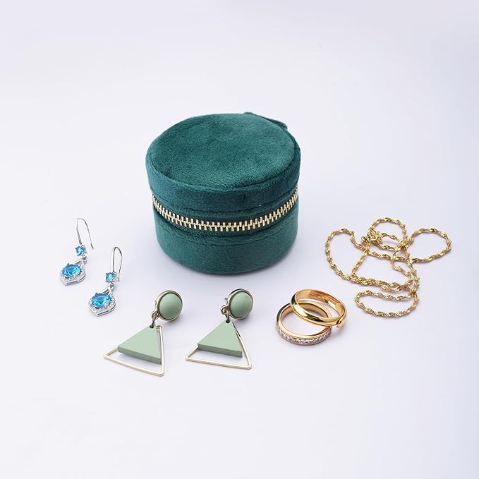 Travel Ring Box with Mirror, Velvet Lined Jewelry Organizer for Women - Mini Portable Case for Engagement, Wedding Band, Earrings,Necklaces | Bridesmaid Proposal Gift (Green)