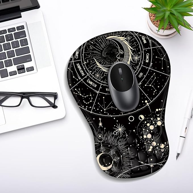 YIWEI Ergonomic Mouse Pad with Wrist Rest - Comfortable Office Mousepad with Memory Foam Wrist Support for Carpal Tunnel Relief, Mouse Pads with Non-Slip Base for Gaming and Home (Constellation)