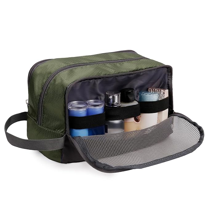 Toiletry Bag for Men, Hanging Dopp Kit, Water-Resistant Shaving Bag, Small Toiletry Bag for Traveling (Army Green)