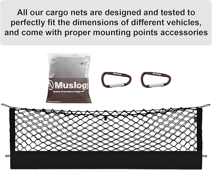 Muslogy Envelope Style Trunk Cargo Net Compatible with 2021-2024 2025 Jeep Grand Cherokee L Accessories Custom Fit Trunk Organizer Upgraded Storage Luggage Net with Metal Hooks (3-Row GCL)