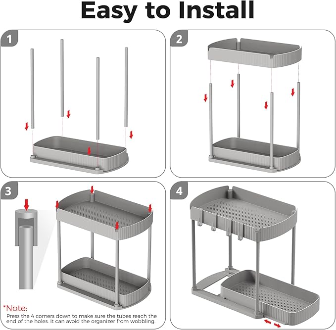 2 Pack Multi-Purpose Pull-Out Storage Organizers, Under Sink Organizers and Storage for Bathroom & Kitchen, Under Cabinet Organizers and storage, 12.8 Inch, Grey