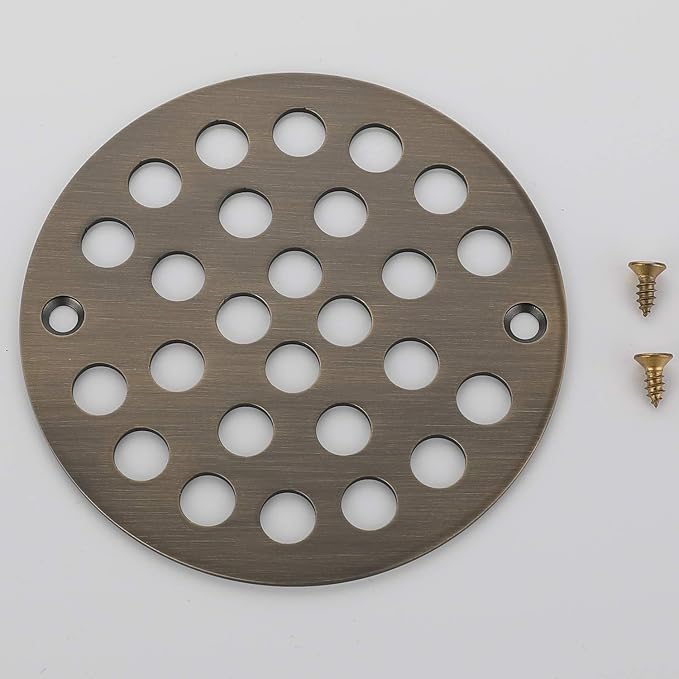 vouruna 4-Inch Screw-in Shower Strainer Drain Cover Replacement Floor Strainer (Antique Brass)