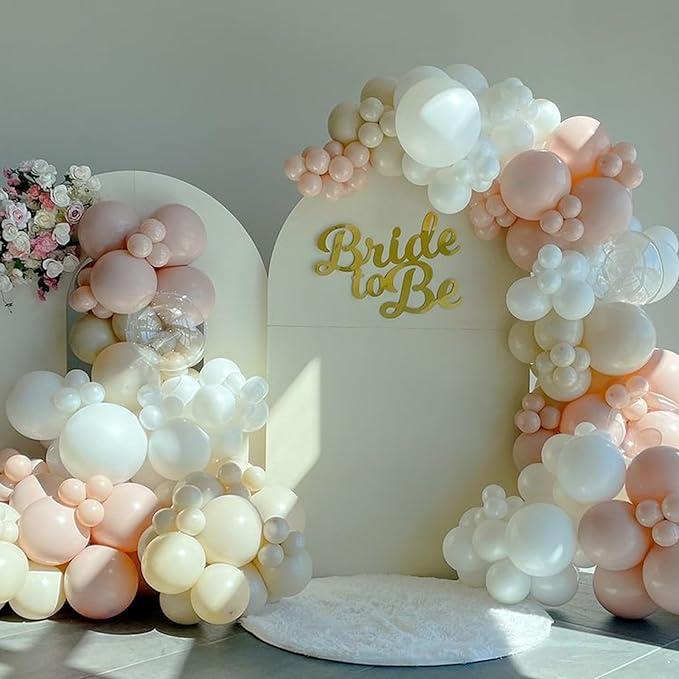 Pink Balloon Arch Kit,Pink White Balloon Arch Garland Kit,120 Pcs Sand White Balloons with 18/12/5 Inch Different Sizes for Bridal Wedding Boho Gender Reveal Baby Shower Birthday Decorations