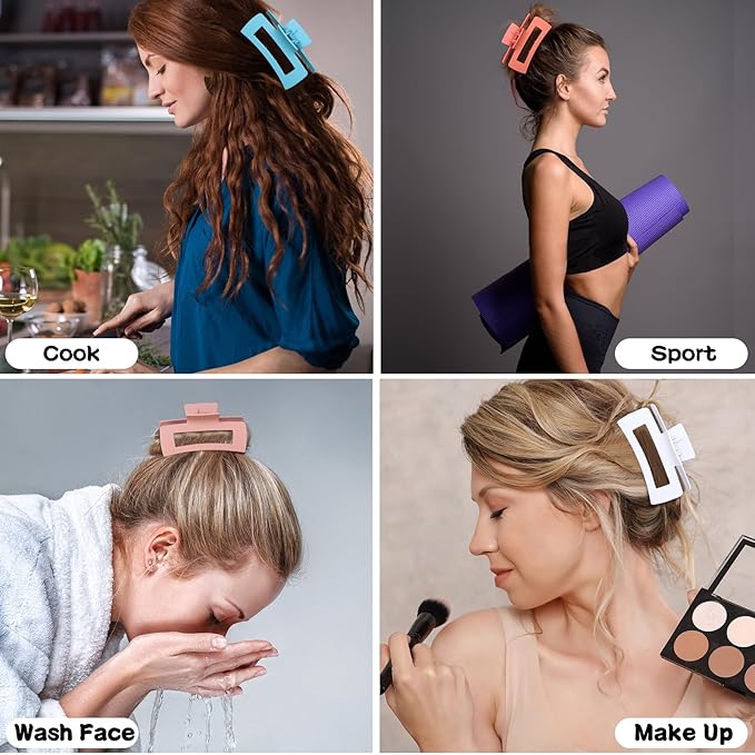 4.1 Inch Jumbo Claw Clips for Thick Hair - 12 Pcs Square Hair Accessories for Women and Girls - Dopamine