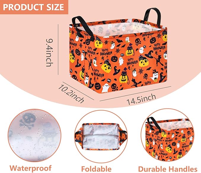 KUNRO Pumpkin Pattern Storage Basket Gift Shelf Basket Storage Bin, Nursery Basket Organizer Box for With Handles for Room Deco
