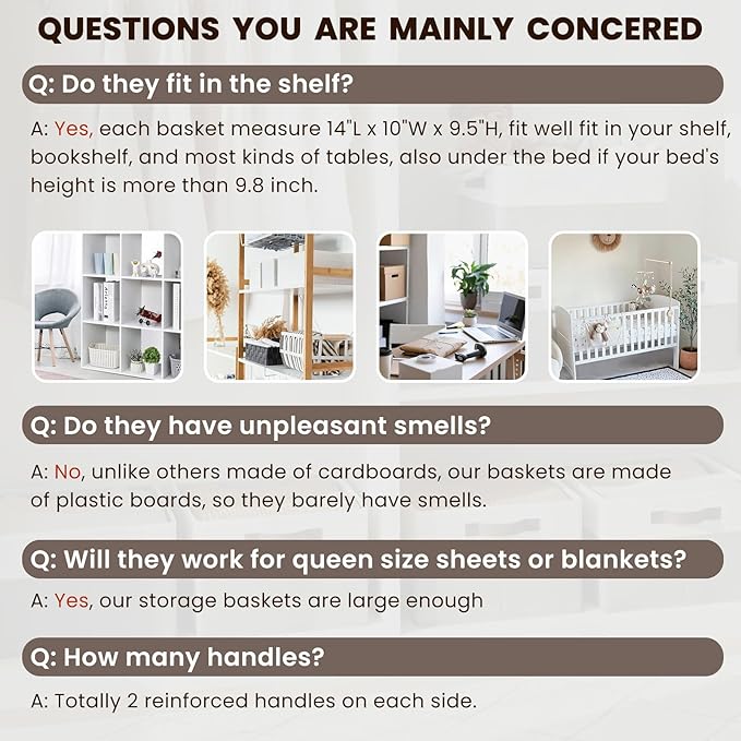 Criusia 6-Pack Closet Organizers and Storage Bins, Cute Dorm Room Essentials for Clothes, Bedding, Bags, Under-Bed Storage Containers, Apartment Essentials Baskets for Organizing (14"L x 10"W x 9.5"H)