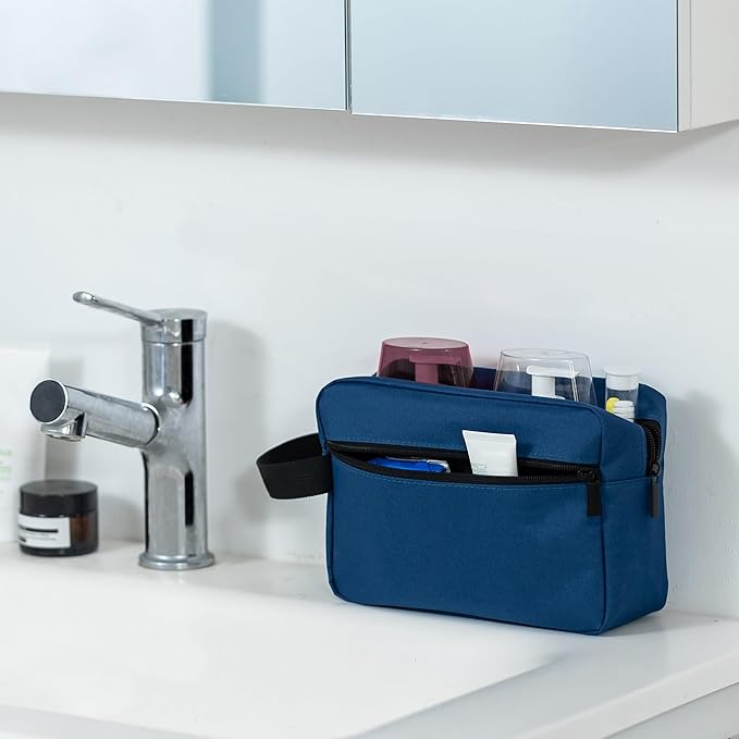 Elviros Travel Toiletry Bag for Women and Men,Lightweight Makeup Bag Hanging Dopp Kit with Shaving Compartment Cosmetic Organizer Small Tool Bag Travel Essentials,Gifts for Men(Navy Blue)