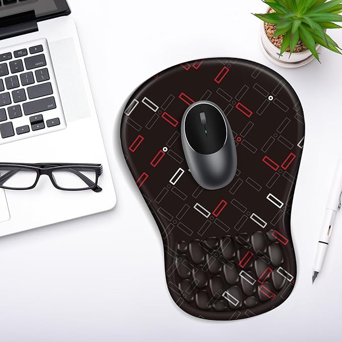 YIWEI Ergonomic Mouse Pad with Wrist Rest - Comfortable Office Mousepad with Memory Foam Wrist Support for Carpal Tunnel Relief, Mouse Pads with Non-Slip Base for Gaming and Home (Black-1)
