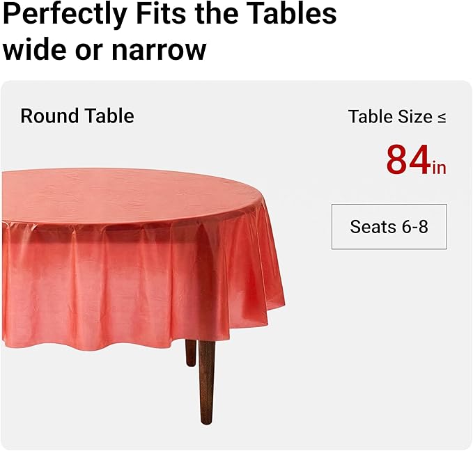 Auros Premium Plastic Tablecloths 10 Pack, 84'' Round Disposable Table Covers, Thick & Durable, Waterproof & Spill-Proof, Easy Cleanup for Parties, Wedding, Picnic, Party Red