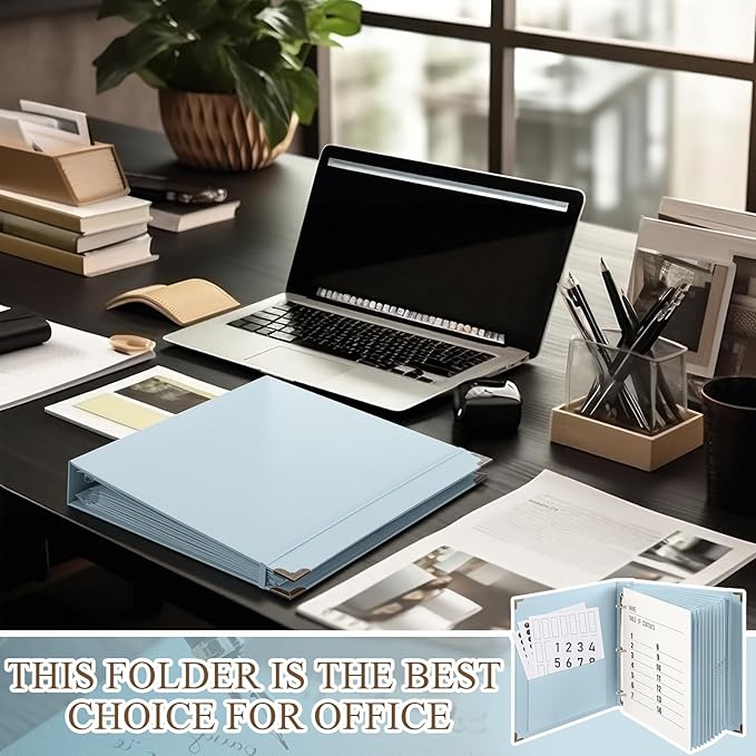 Marspark 3 Rings Important Document Organizer with Labels, Family Document Organizer Binder, Expanding File Folder for Important Papers, Letters, Birth Certificates, Photos, Passports (Blue)