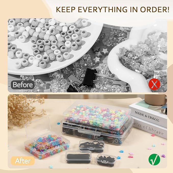 Clear Plastic Storage Containers, Mini Rectangular Organizer Boxes with Hinged Lids, 36 Pack Mixed Sizes, for Beads, Jewelry, Art Craft