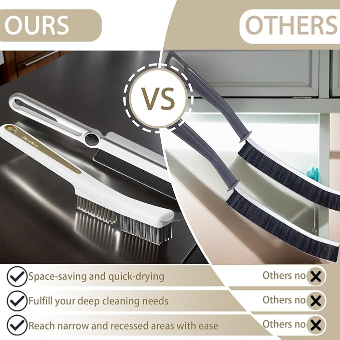 Crevice Cleaning Brushes with Rotatable Handle, Wire Nylon Scrub Brush with Stainless Steel Scraper, Grout Brush for Kitchen Stove Sink Tiles Corners Range Hood Door Window Track, 2 Pcs