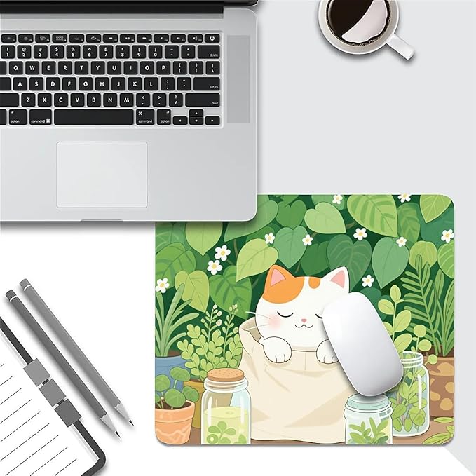 Square Mouse Pad Cute Kitten, Personalized Premium-Textured Custom Mouse Mat Design, Washable Mousepad Cloth, Non-Slip Rubber Base Computer Mouse Pads Cat for Wireless Mouse