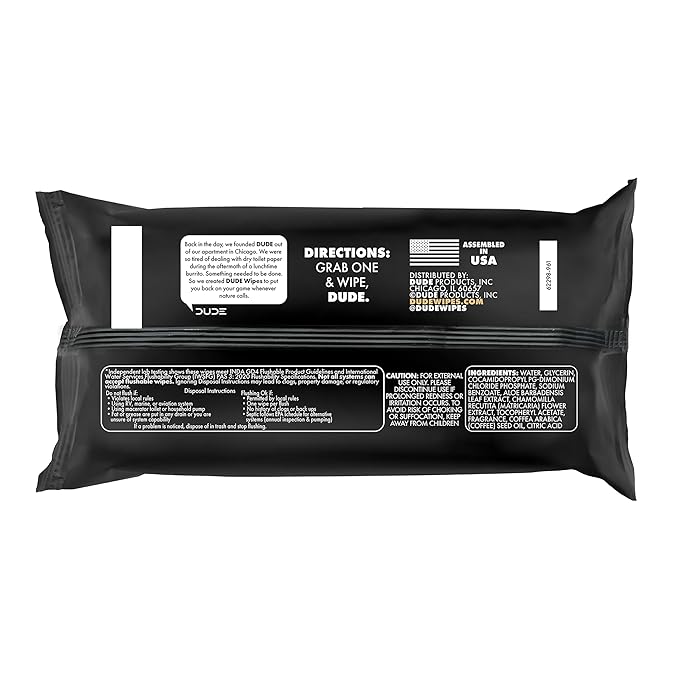 DUDE Wipes Morning Grind Flushable Wipes - Coffee Scented Extra-Large Adult Wet Wipes - 3 Pack (144 Count) - Infused with Coffee Oil, Vitamin E, and Aloe - Septic and Sewer Safe