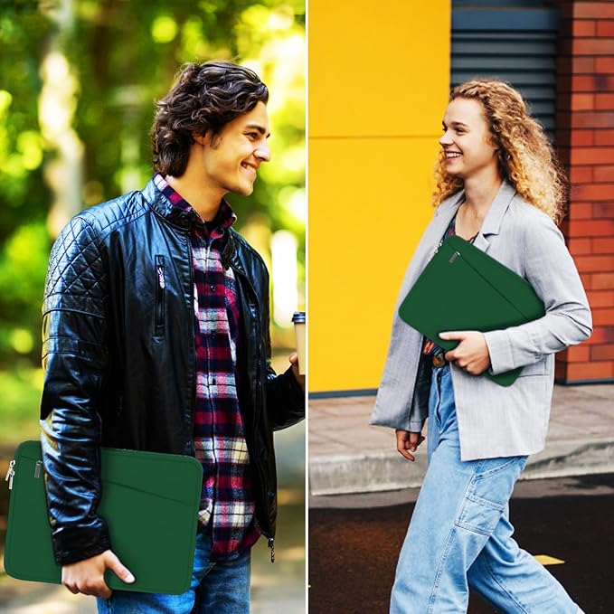 15.6 inch Laptop Sleeve, Durable Carrying Bag Protective Case Briefcase Handbag with Front Pocket, Slim Computer Cover for 15-16 Inch HP, Dell, Lenovo, Asus, Notebook, Dark Green