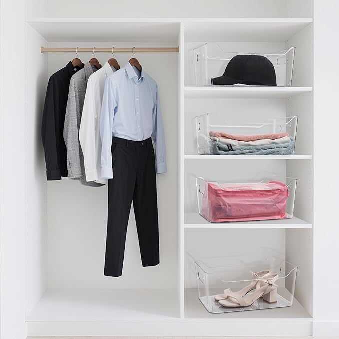 Tiawudi Set of 8 Clear Plastic Storage Bins, 2 Extra Large and 6 Small Storage Containers for Pantry Organization, Multi-Use Organizer Bins for Home, Kitchen, Cabinet, Bathroom, Fridge & Freezer