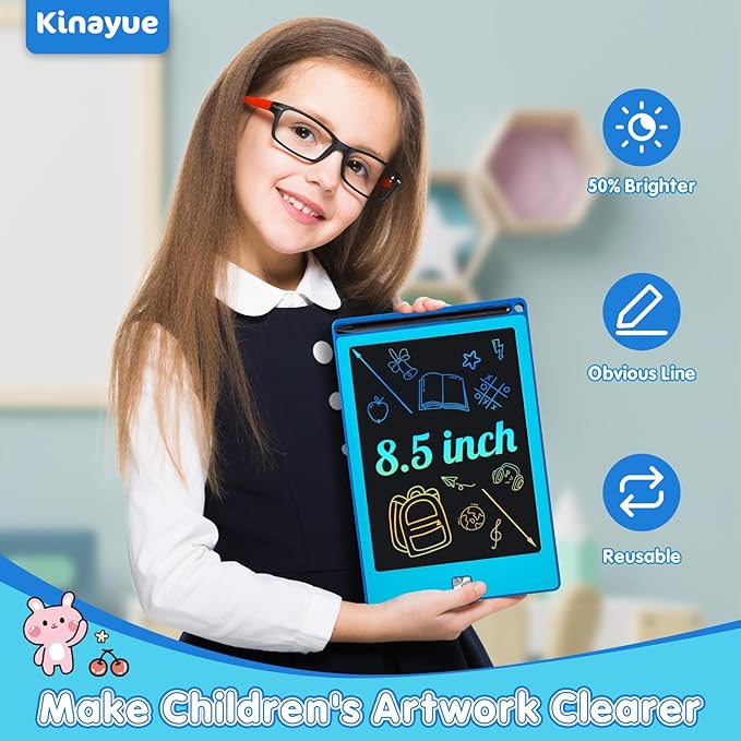 2 Pack LCD Writing Tablet for Kids,8.5 Inch Doodle Board Drawing Tablet Colorful Educational Toys for Boys Girls Reusable Road Travel Game Toy Gifts for 3 4 5 6 7 8 Years Old (Blue+Pink