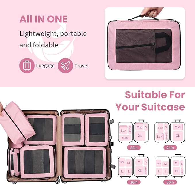 8 Set/6 Set/4 Set Compression Packing Cubes for Travel, Lightweight Vacation Travel Essentials, Travel Accessories for Suitcase Organizer Bags Set, Durable Luggage Organizer