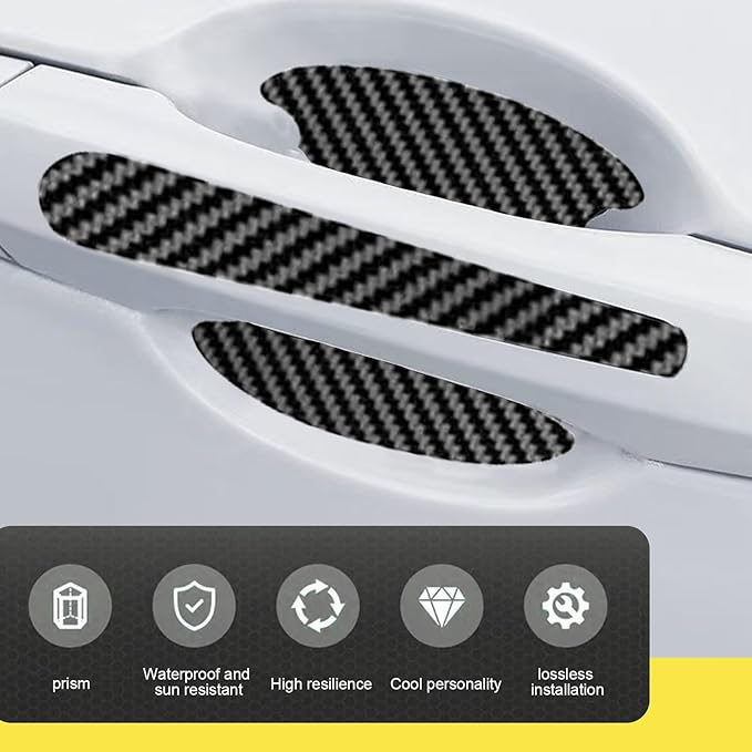 8PCS Car Door Handle Scratch Protectors, Carbon Fiber Vehicle Doors Handle Cover Guard Protective Film, Waterproof Car Door Handles Bowl Sticker, Universal Accessory for Most Auto Handles