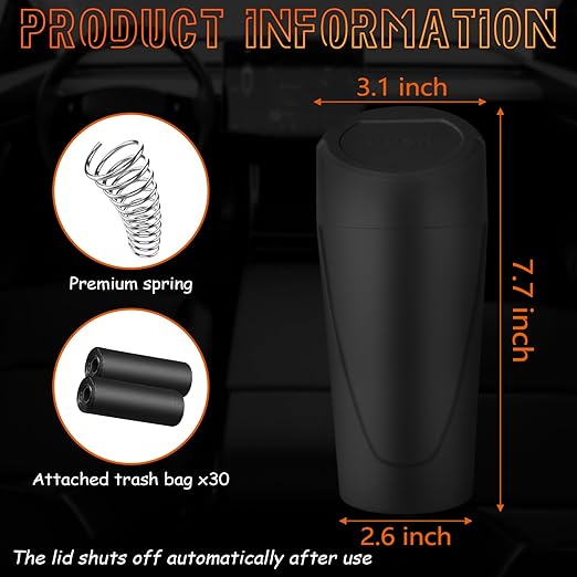 Car Trash Can with Lid, Leakproof Garbage Can with 40 Attached Trash Bags, Mini Essential Car Accessories for Interior for Car, Home, Office (Black)