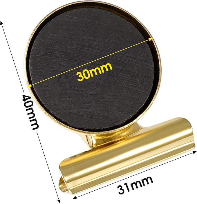 VNDUEEY 20 Pack Fridge Magnets Refrigerator Magnets, Magnetic Clips for Whiteboard, Magnet Clips Heavy Duty, Clip with Magnet for Locker, Magnetic Paper Clip for Home, Office, School, Teaching (Gold)